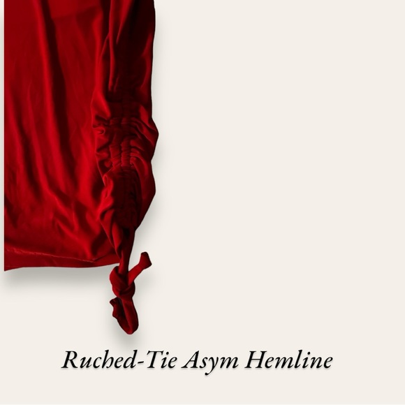 Morgan & Co Asym Bodycon Jersey Sheath Red Dress Size 12 Criss Cross Back - Picture 7 of 8